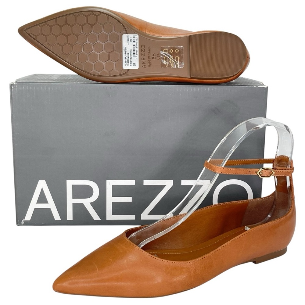 Arezzo Women's Pointed Ankle-Strap Flats in Cognac